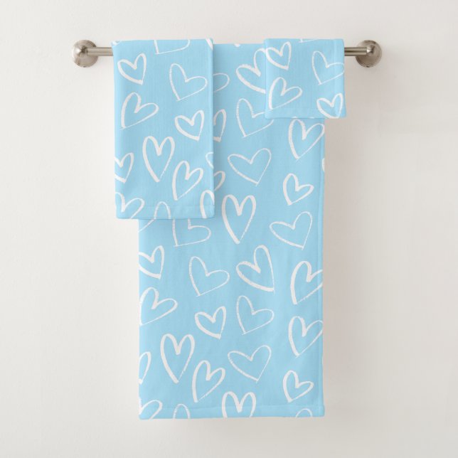 Blaues und weißes Herzmuster Badhandtuch Set (Insitu)