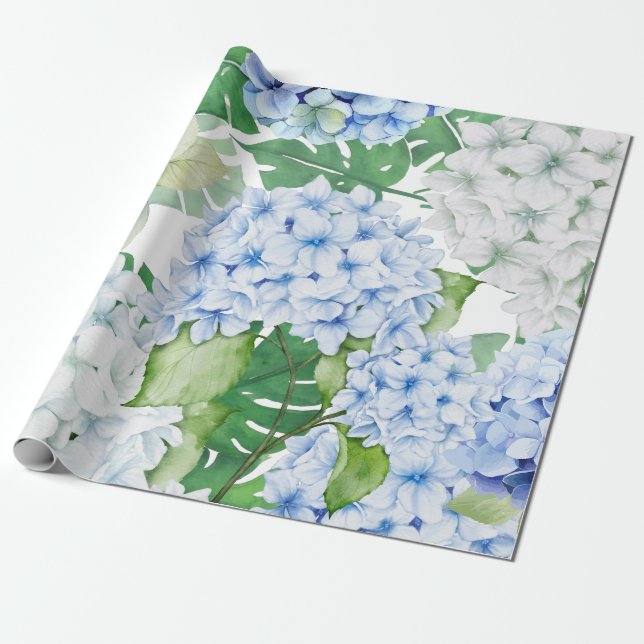 Blaues und weißes Hydrangea Geschenkpapier (Ungerollt)