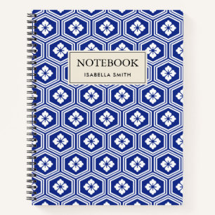 Blaues und weißes Kikkō-Motiv Notizbuch