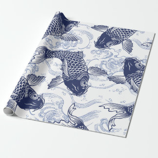 BLAUES UND WEISSES KOI FISCH-JAPANER Packpapier