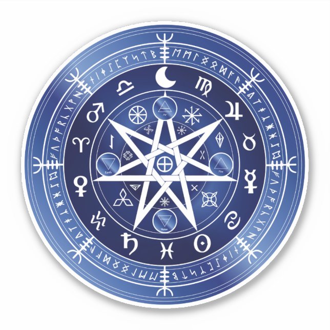 Blaues und weißes Mandala-Symbol für Schutz-Vinyl Aufkleber (Vorderseite)