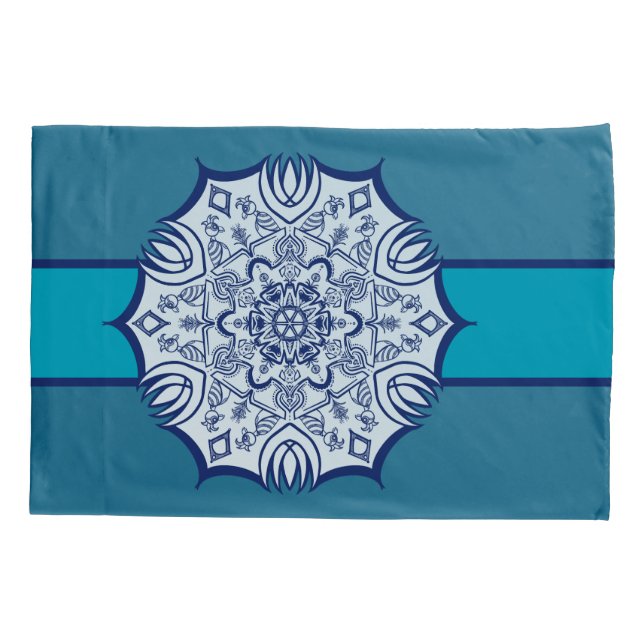 Blaues und weißes Mandel mit Kreaturen Kissenbezug (Rückseite)