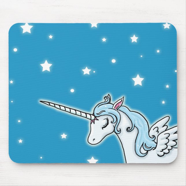 Blaues und weißes Pegasus-Einhorn Mousepad (Vorne)