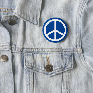 Blaues und weißes Symbol für Frieden Pinback Button