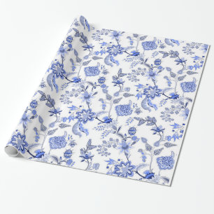 Blaues und weißes traditionelles Chintz-Muster Geschenkpapier