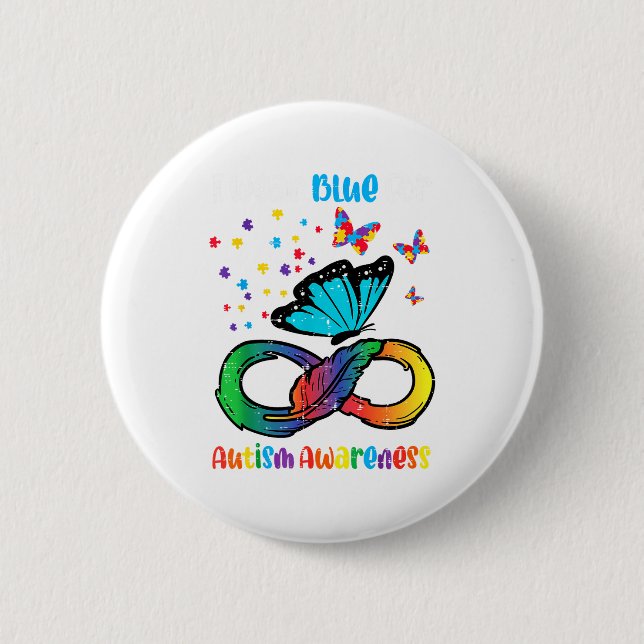 Blaues Unendlichkeits-Schmetterlings-Design für Fr Button (Vorderseite)