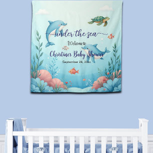 Blaues Unterwasser-Babydusche Begrüßung Hintergrun Wandteppich