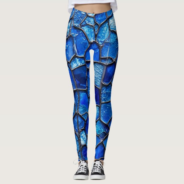 Blaues Venezianisches Glasmuster Leggings (Vorderseite)