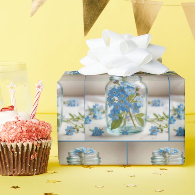 Blaues Vergessen-nicht-Blume in einem Jar Geschenkpapier (Geburtstagsparty)