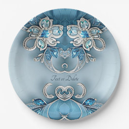 Blaues Verziertes Blumenpapier Pappteller