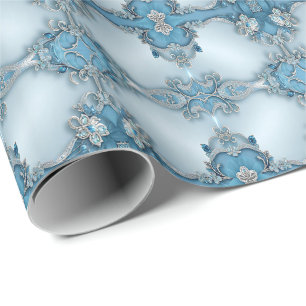 Blaues Verziertes Blumenwackelpapier Geschenkpapier