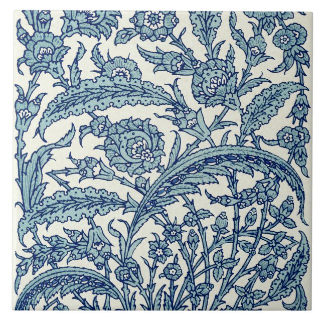 Blaues Verziertes florales arabisches Muster Fliese (Vorderseite)
