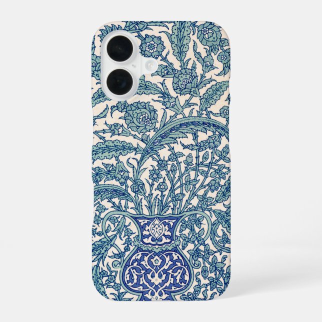 Blaues Verziertes florales arabisches Muster iPhone 16 Hülle (Rückseite)
