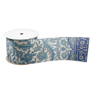 Blaues Verziertes florales arabisches Muster Satinband