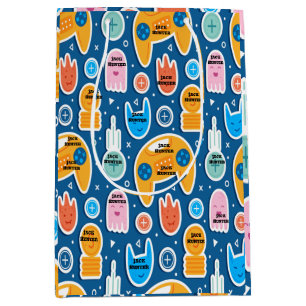 Blaues Videospiel Muster Personalisiert Geburtstag Mittlere Geschenktüte