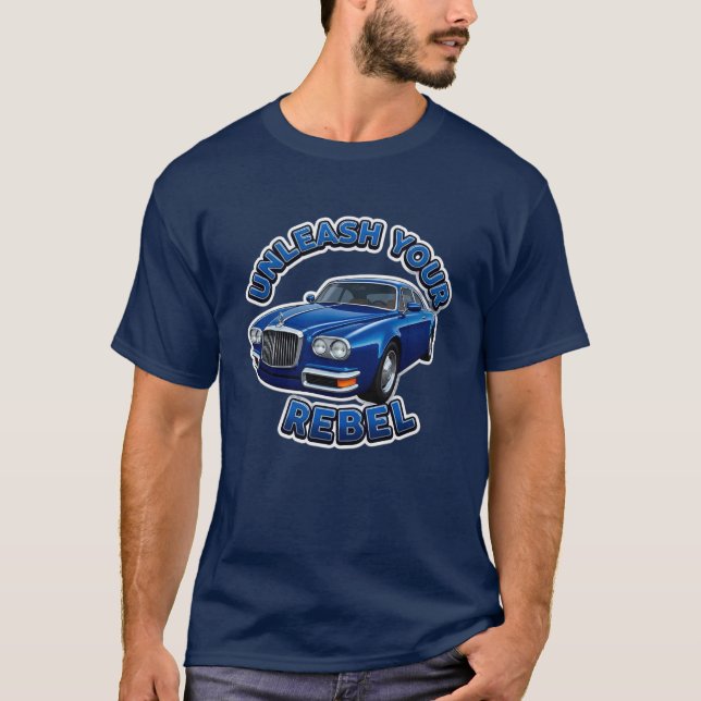 Blaues Vintage-Auto T-Shirt (Vorderseite)