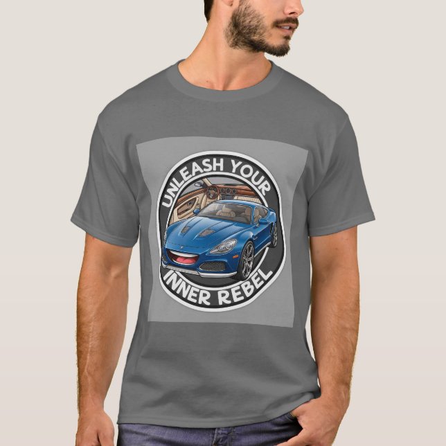 Blaues Vintage-Auto T-Shirt (Vorderseite)