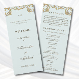 Blaues Vintage-Barock-Hochzeitsprogramm für Christ Programm