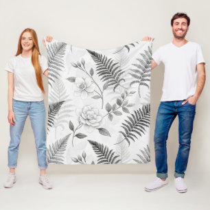 Blaues Vintage-Blumen-Botanik-Muster (1) Fleecedecke