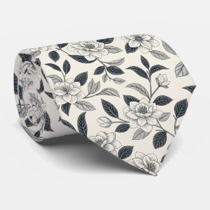 Blaues Vintage-Blumen-Botanik-Muster (2) Krawatte