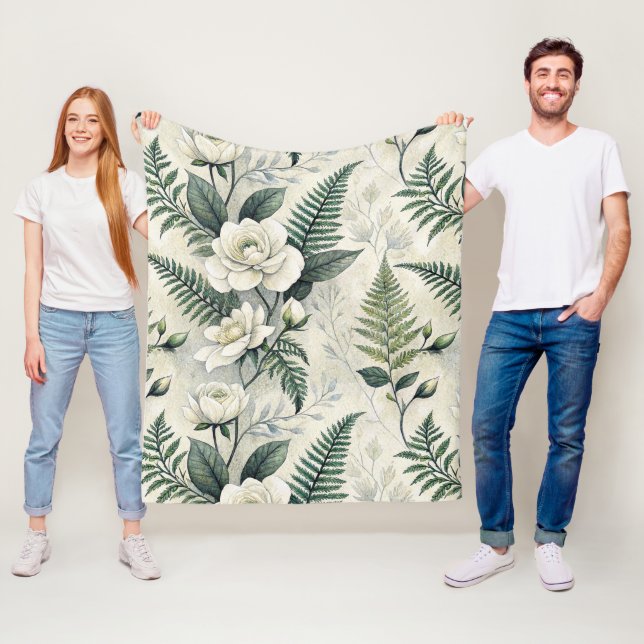 Blaues Vintage-Blumen-Botanik-Muster (4) Fleecedecke (Beispiel)