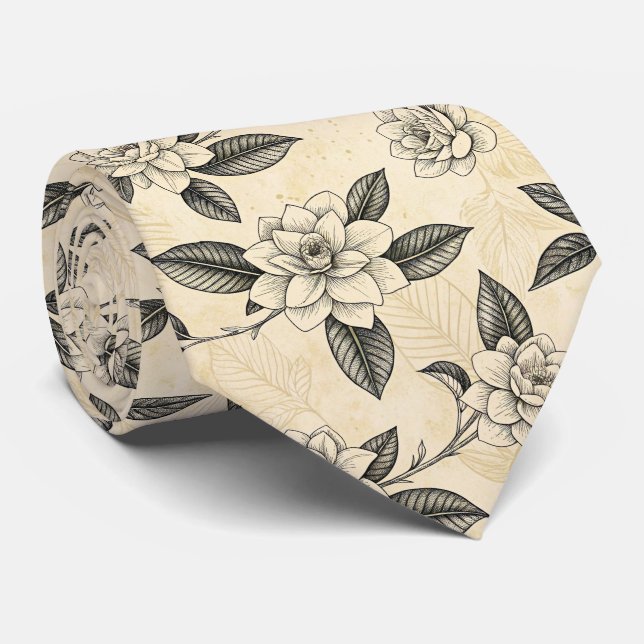 Blaues Vintage-Blumen-Botanik-Muster (7) Krawatte (Gerollt)