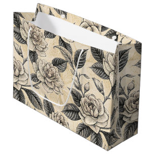 Blaues Vintage-Blumen-Botanik-Muster (9) Große Geschenktüte