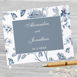 Blaues Vintage-Blumen-Chinoiserie-Hochzeit Gästebuch