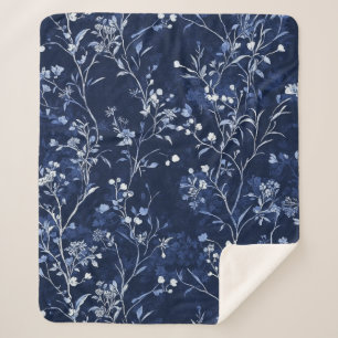 Blaues Vintage-Blumen-Toile-Muster (10) Sherpadecke