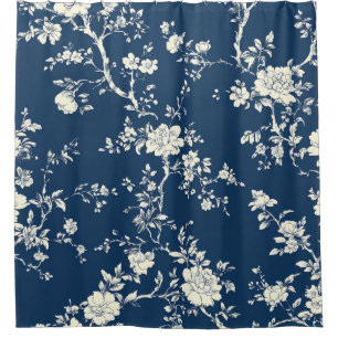 Blaues Vintage-Blumen-Toile-Muster (11) Duschvorhang