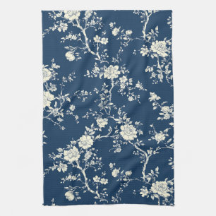 Blaues Vintage-Blumen-Toile-Muster (11) Geschirrtuch