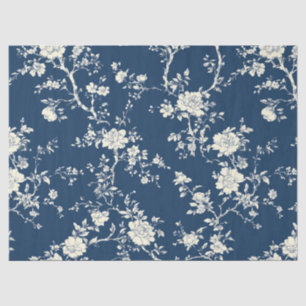 Blaues Vintage-Blumen-Toile-Muster (11) Seidenpapier