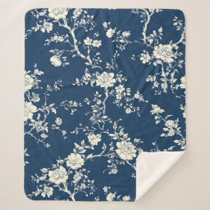 Blaues Vintage-Blumen-Toile-Muster (11) Sherpadecke