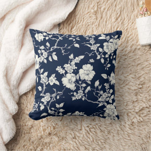 Blaues Vintage-Blumen-Toile-Muster (12) Kissen