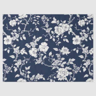 Blaues Vintage-Blumen-Toile-Muster (12) Seidenpapier
