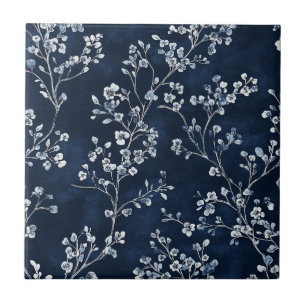Blaues Vintage-Blumen-Toile-Muster (13) Fliese