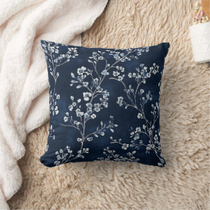 Blaues Vintage-Blumen-Toile-Muster (13) Kissen