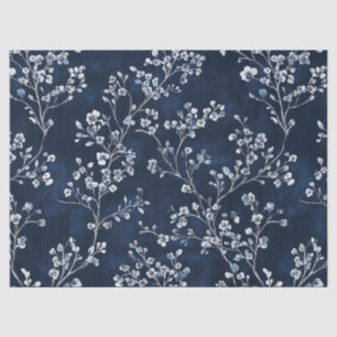 Blaues Vintage-Blumen-Toile-Muster (13) Seidenpapier