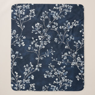 Blaues Vintage-Blumen-Toile-Muster (13) Sherpadecke