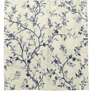 Blaues Vintage-Blumen-Toile-Muster (1) Duschvorhang