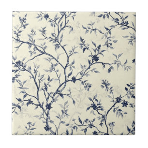 Blaues Vintage-Blumen-Toile-Muster (1) Fliese