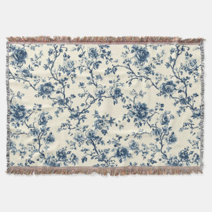 Blaues Vintage-Blumen-Toile-Muster (2) Decke
