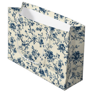 Blaues Vintage-Blumen-Toile-Muster (2) Große Geschenktüte