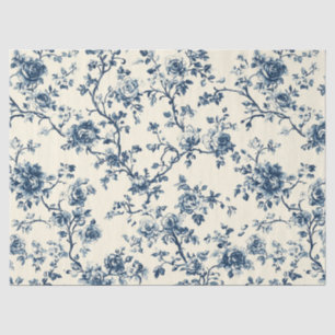 Blaues Vintage-Blumen-Toile-Muster (2) Seidenpapier