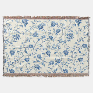 Blaues Vintage-Blumen-Toile-Muster (3) Decke