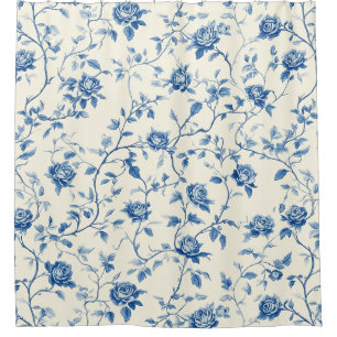 Blaues Vintage-Blumen-Toile-Muster (3) Duschvorhang