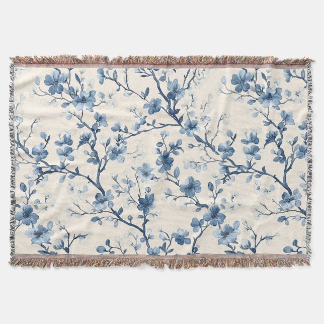 Blaues Vintage-Blumen-Toile-Muster (4) Decke (Vorderseite)