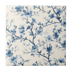 Blaues Vintage-Blumen-Toile-Muster (4) Fliese