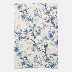 Blaues Vintage-Blumen-Toile-Muster (4) Geschirrtuch