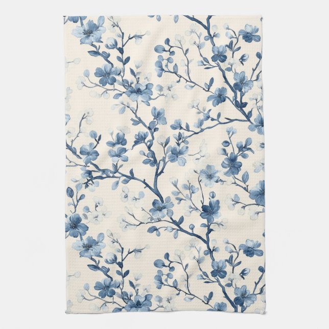 Blaues Vintage-Blumen-Toile-Muster (4) Geschirrtuch (Vertikal)